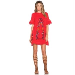 Free People Embroidered Coral Dress 100% Cotton Size XSmall